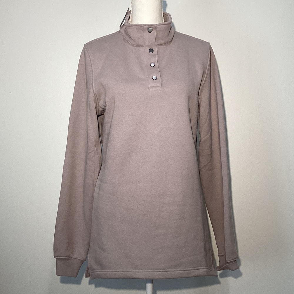 Women's Taupe Button-Up Sweatshirt